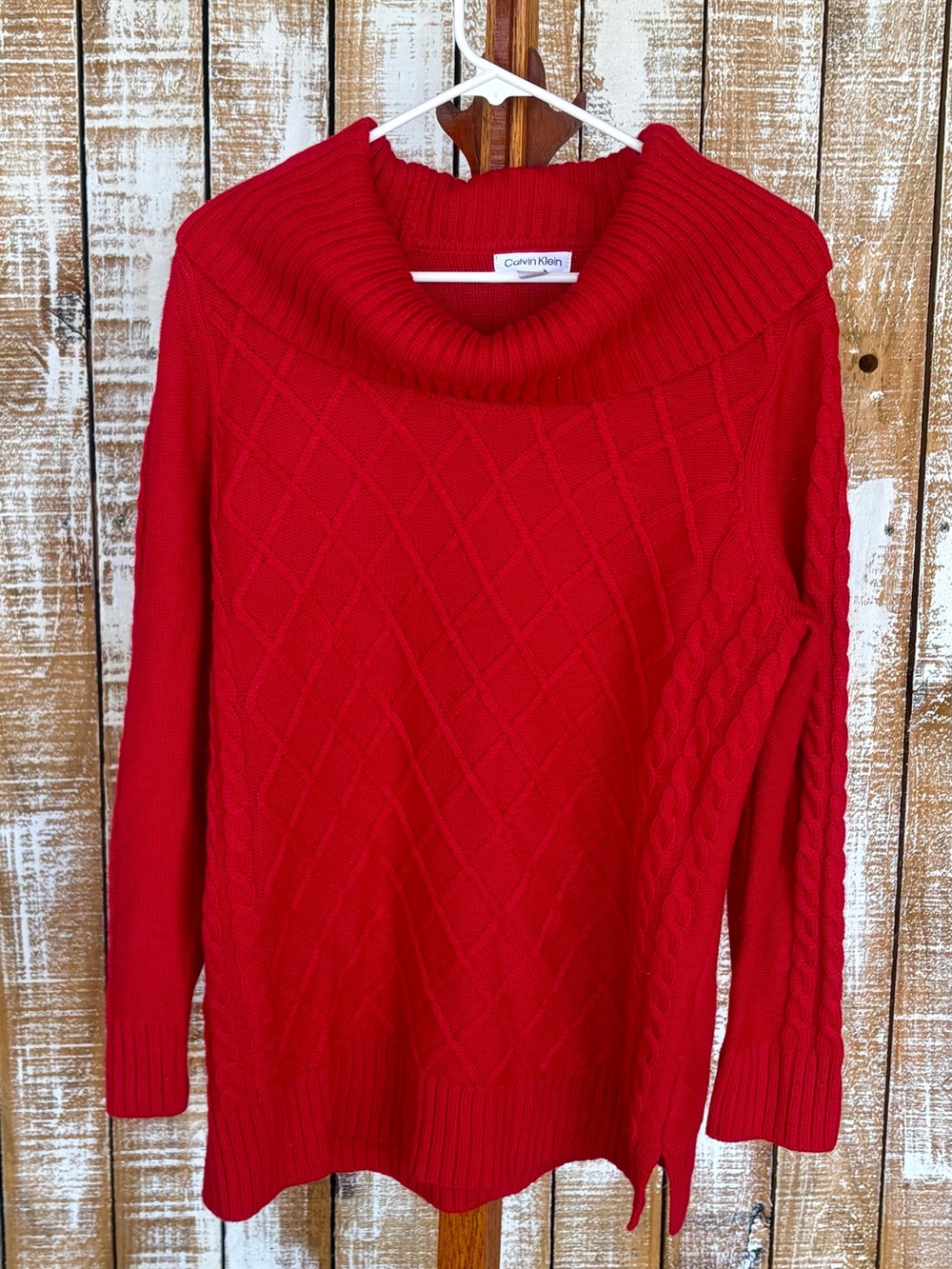 Calvin Klein Red Cable Knit Cowl Neck Sweater